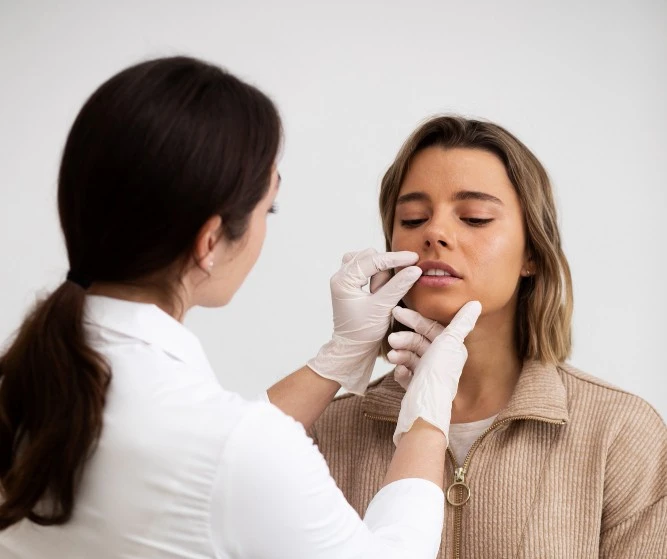 Dermatologist performing aesthetic treatment